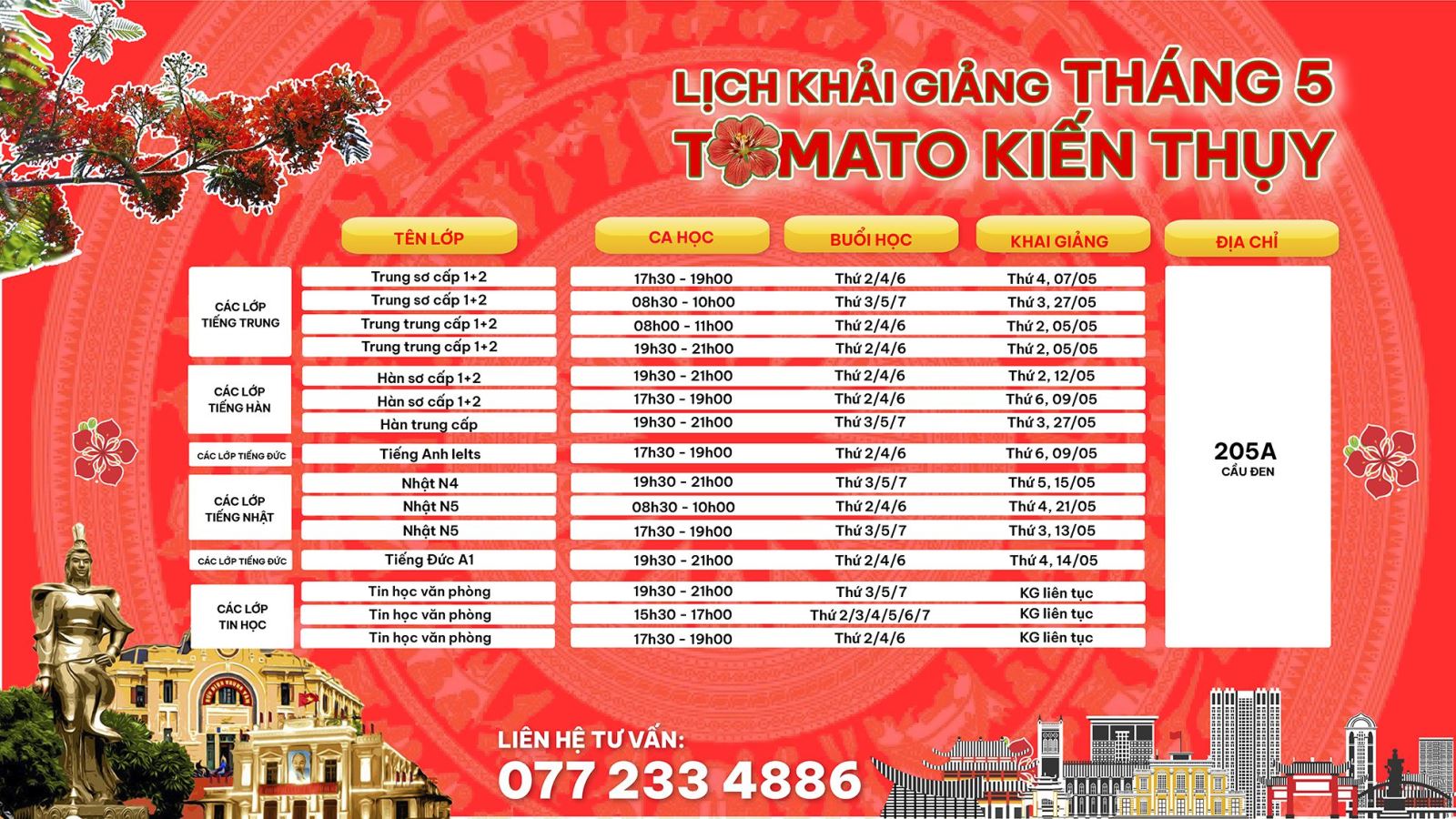LỊCH KHAI GIẢNG KIẾN THUỴ THÁNG 3