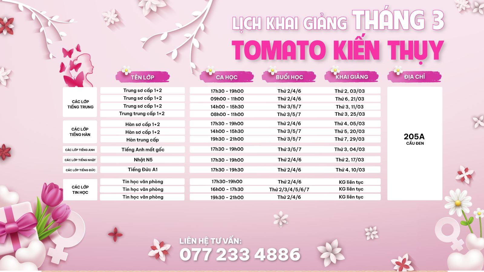 LỊCH KHAI GIẢNG KIẾN THUỴ THÁNG 3