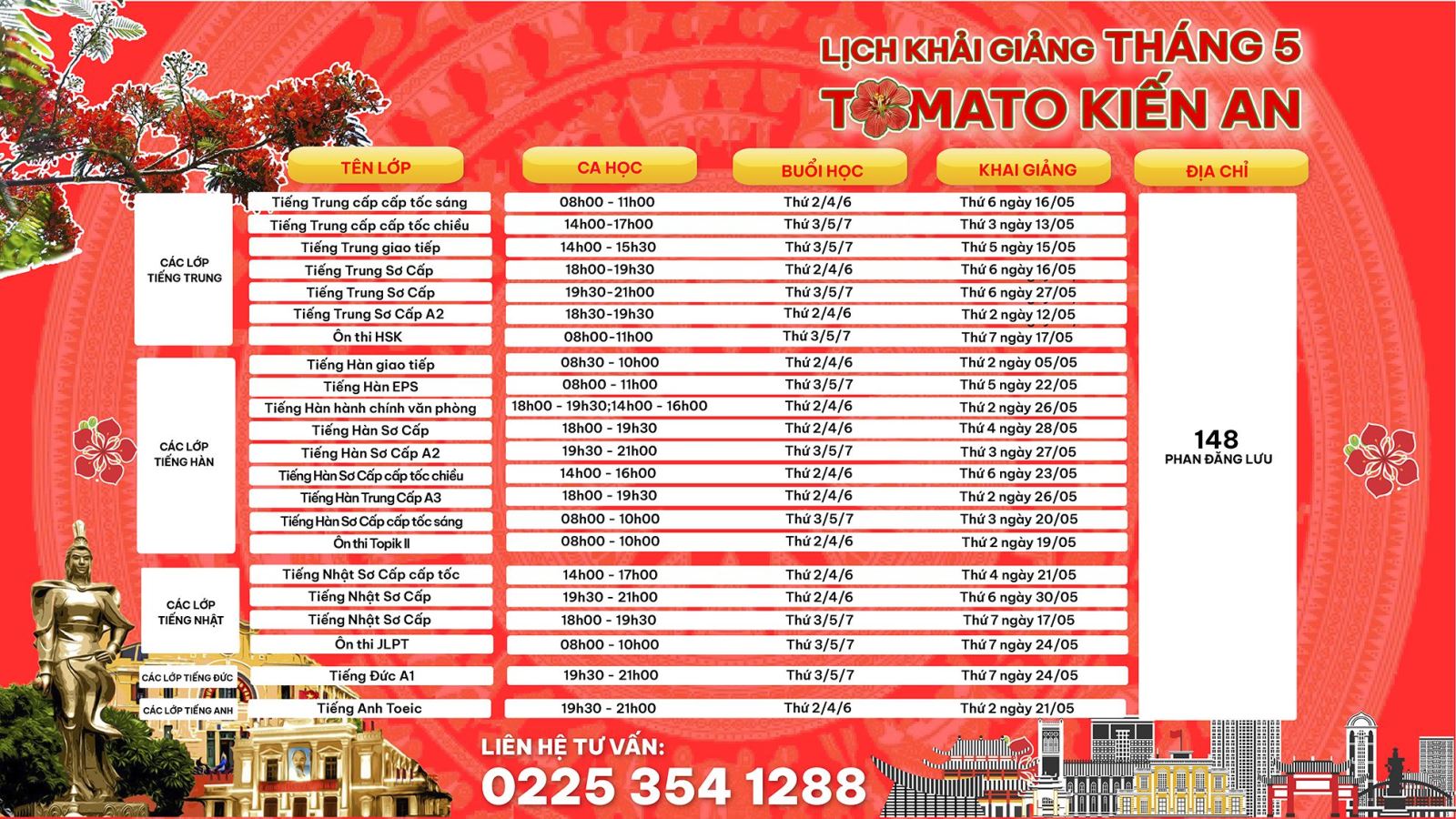 LỊCH KHAI GIẢNG KIẾN AN THÁNG 3