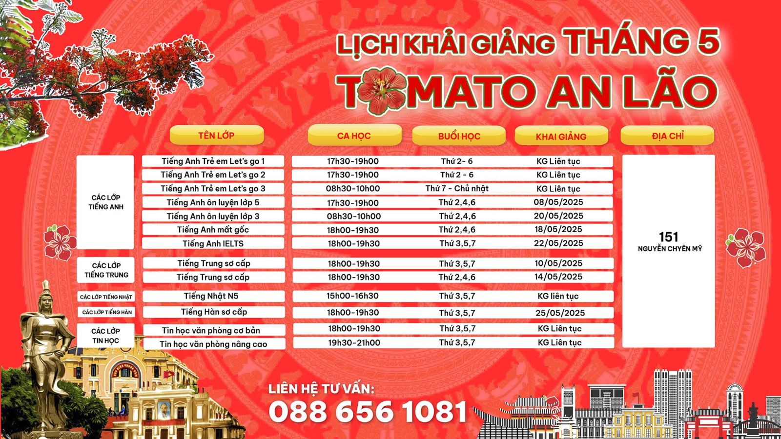 LỊCH KHAI GIẢNG AN LÃO THÁNG 3