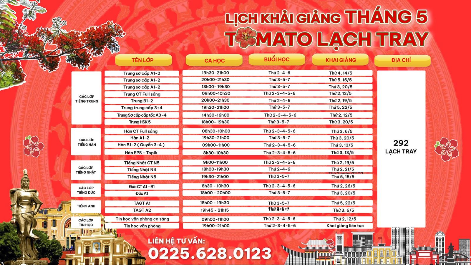 LỊCH KHAI GIẢNG LẠCH TRAY THÁNG 3