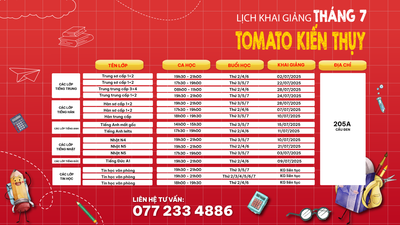 LỊCH KHAI GIẢNG KIẾN THUỴ THÁNG 7