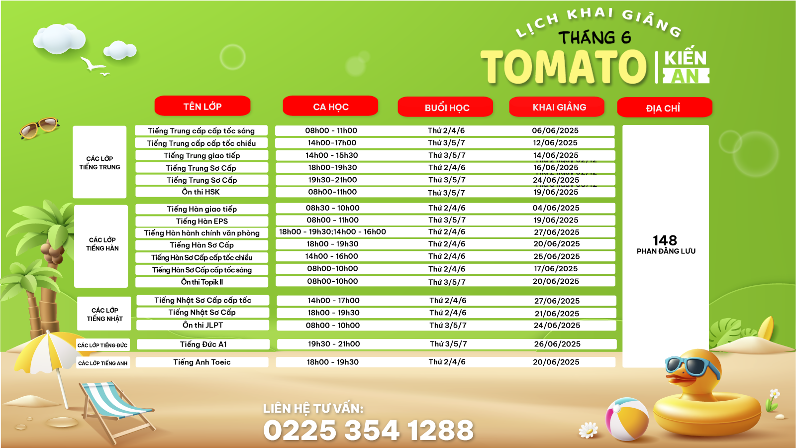 LỊCH KHAI GIẢNG KIẾN AN THÁNG 6