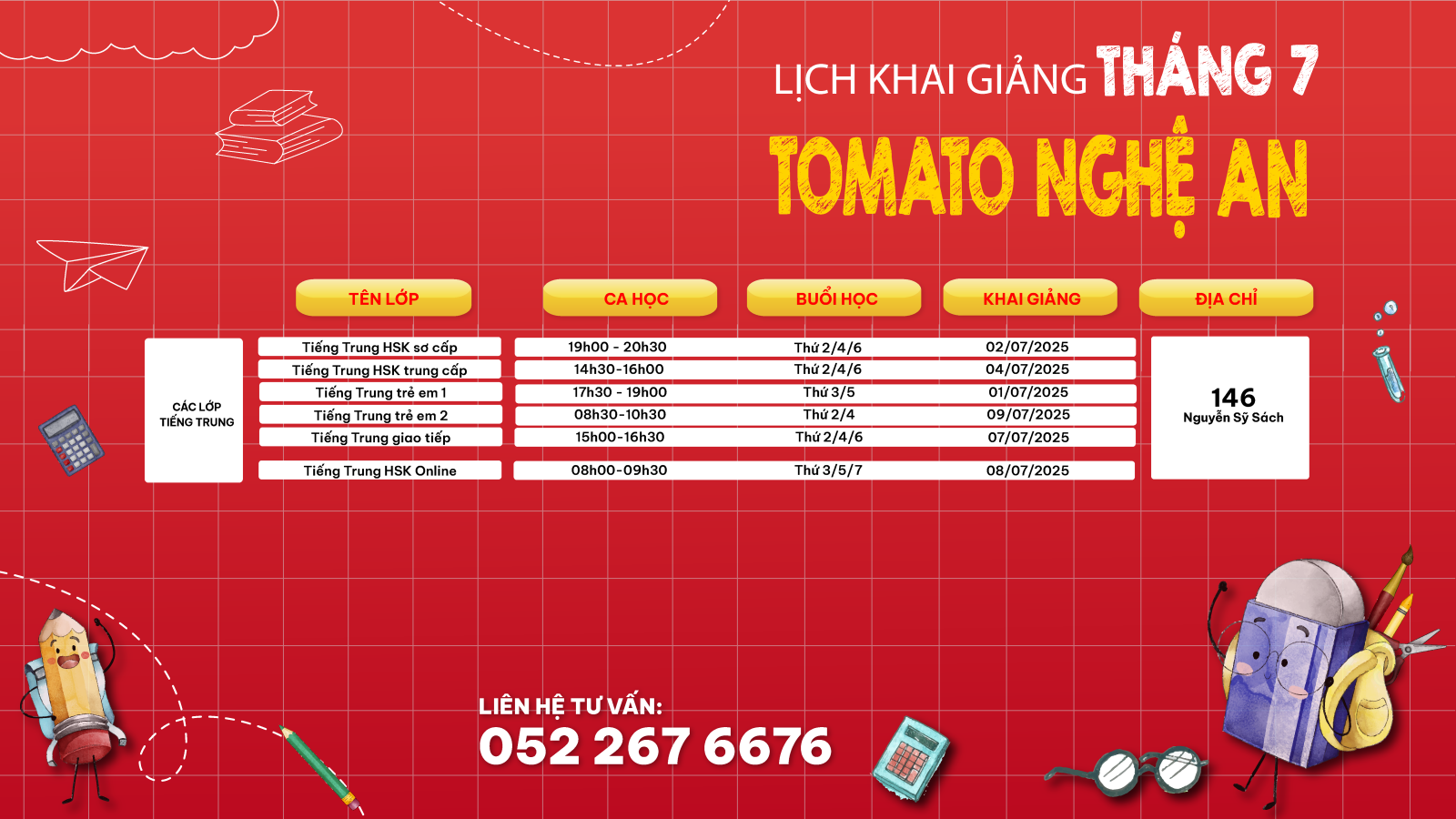 LỊCH KHAI GIẢNG VINH NGHỆ AN THÁNG 6