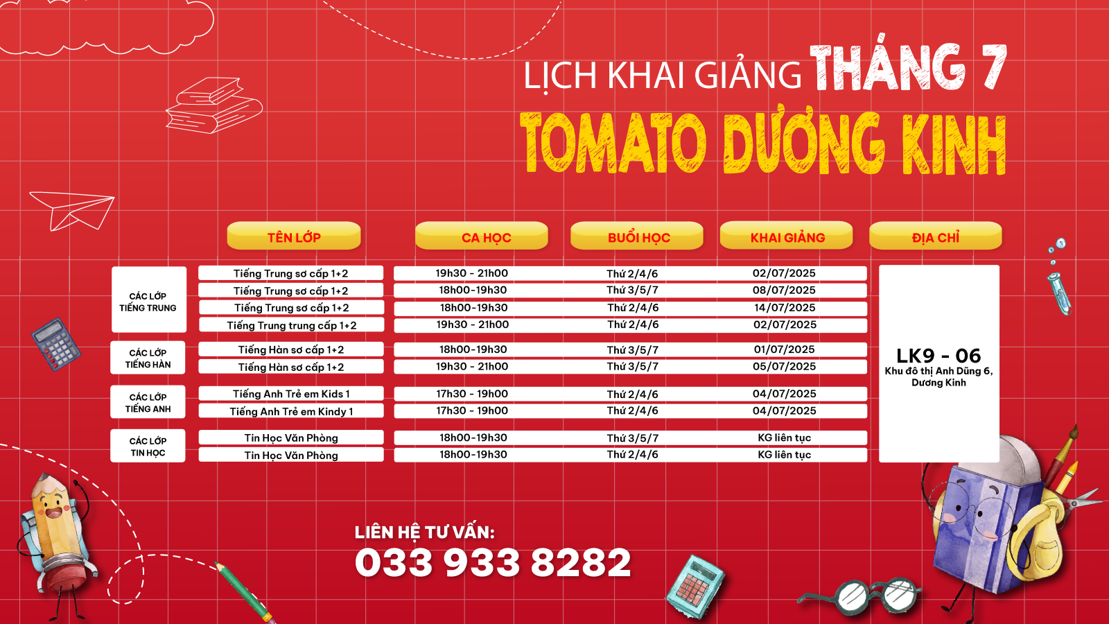 LỊCH KHAI GIẢNG DƯƠNG KINH THÁNG 7 
