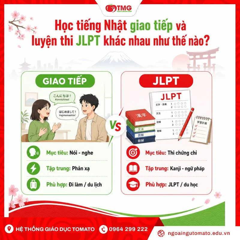 Học tiếng Nhật giao tiếp và luyện thi JLPT khác nhau như thế nào?