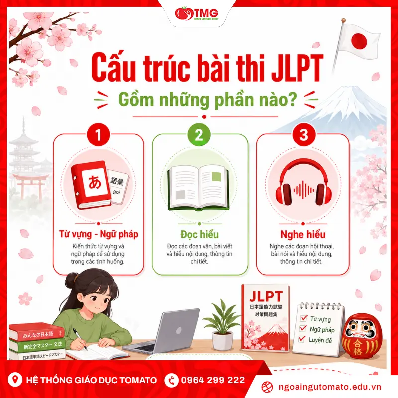Cấu trúc bài thi JLPT gồm những phần nào?