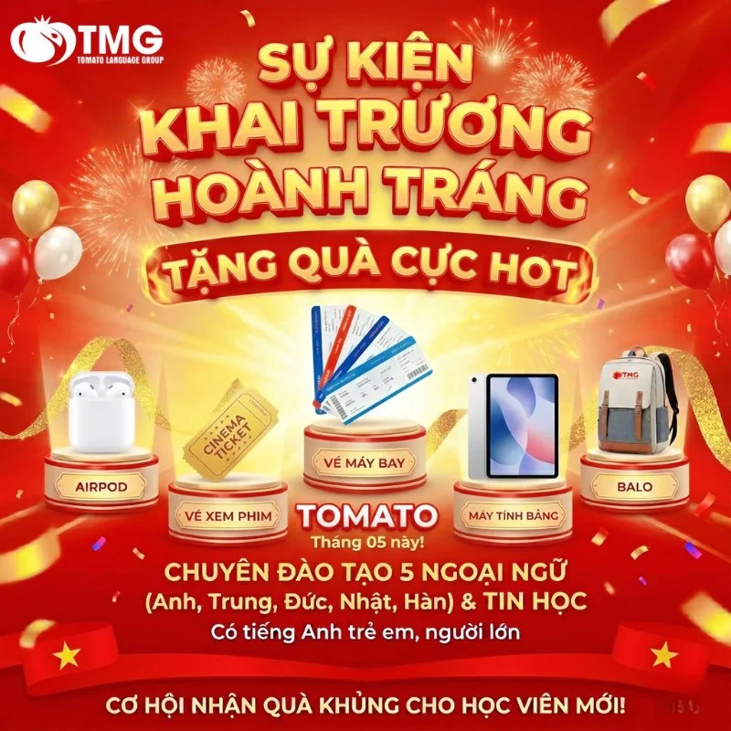 Ưu đãi khai trương Tomato Tiên Lãng với học bổng, học thử miễn phí và kiểm tra trình độ